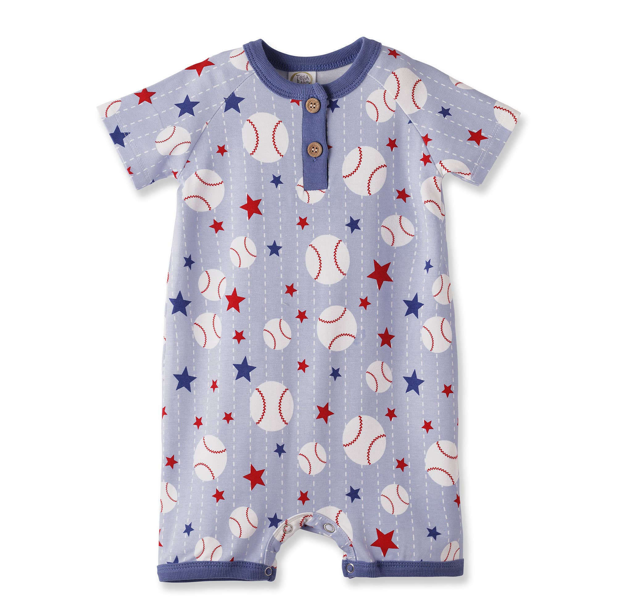 Grand Slam Baseball Bamboo Shorty Romper for Baby Boys: 3-6M