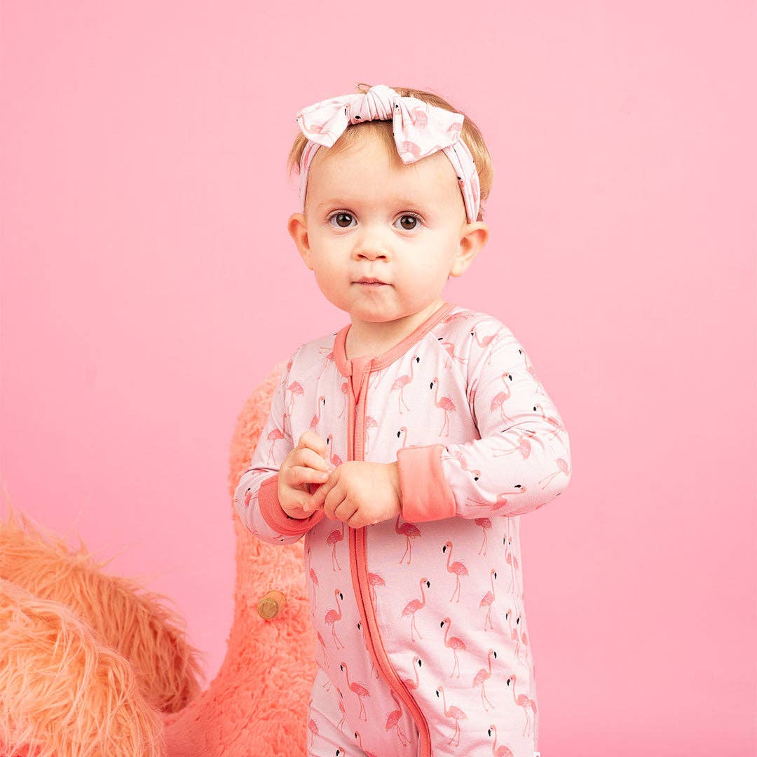 Fancy Flamingos Pink Bamboo Baby Pajamas Convertible Sleeper: 6-12M