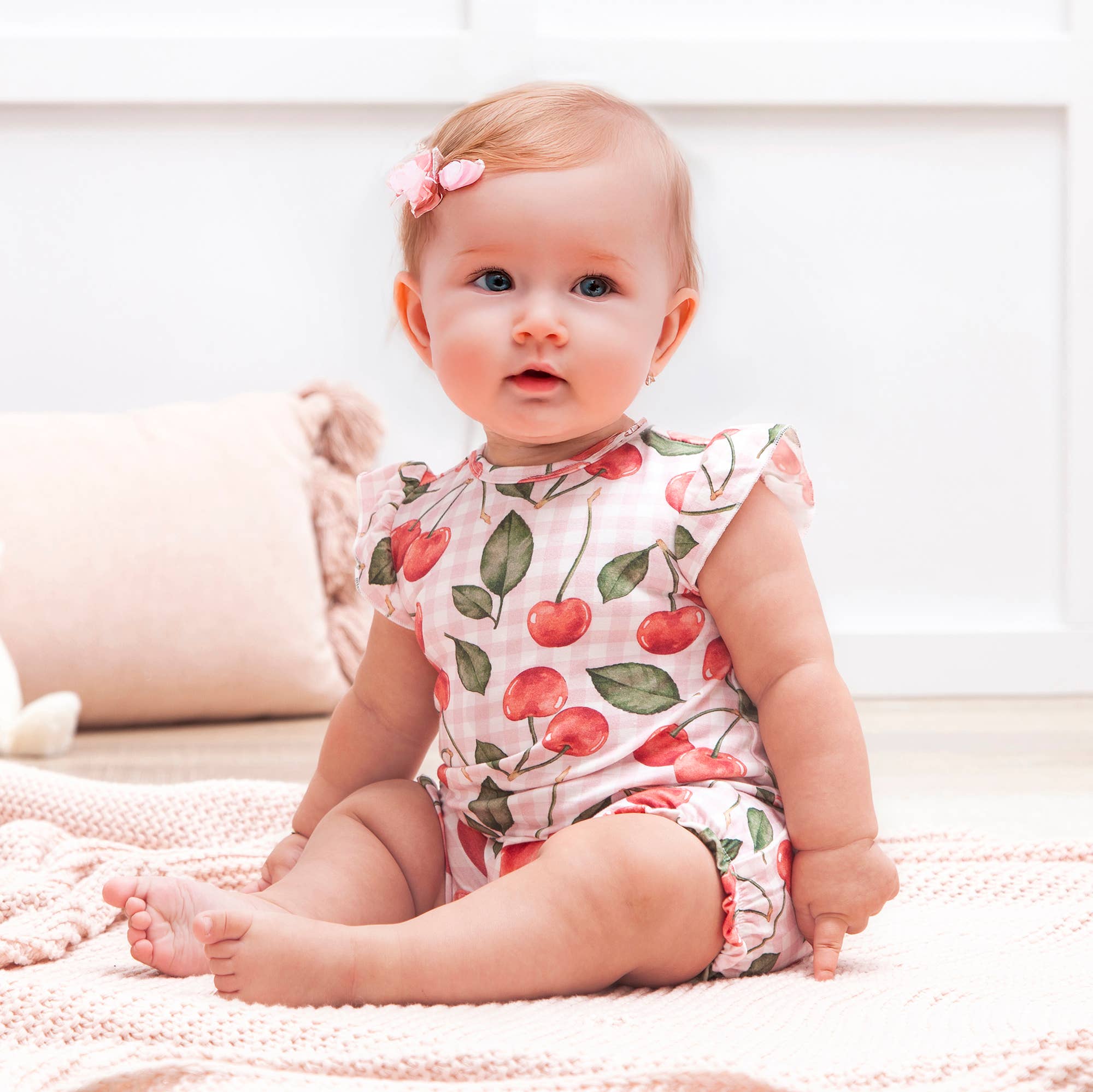 Cherry Picnic Baby Girl Bamboo Bubble Romper: 0-3M