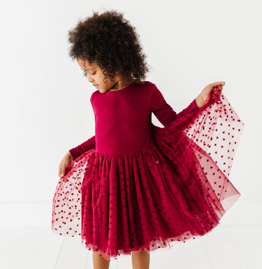 Kids Girls Velvet Heart Holiday Tulle Dress - Ruby: 4