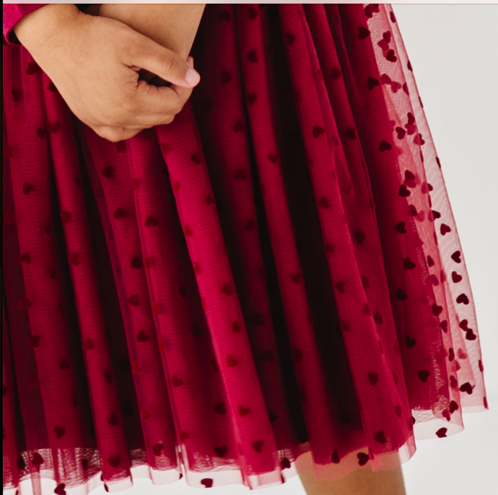 Kids Girls Velvet Heart Holiday Tulle Dress - Ruby: 3