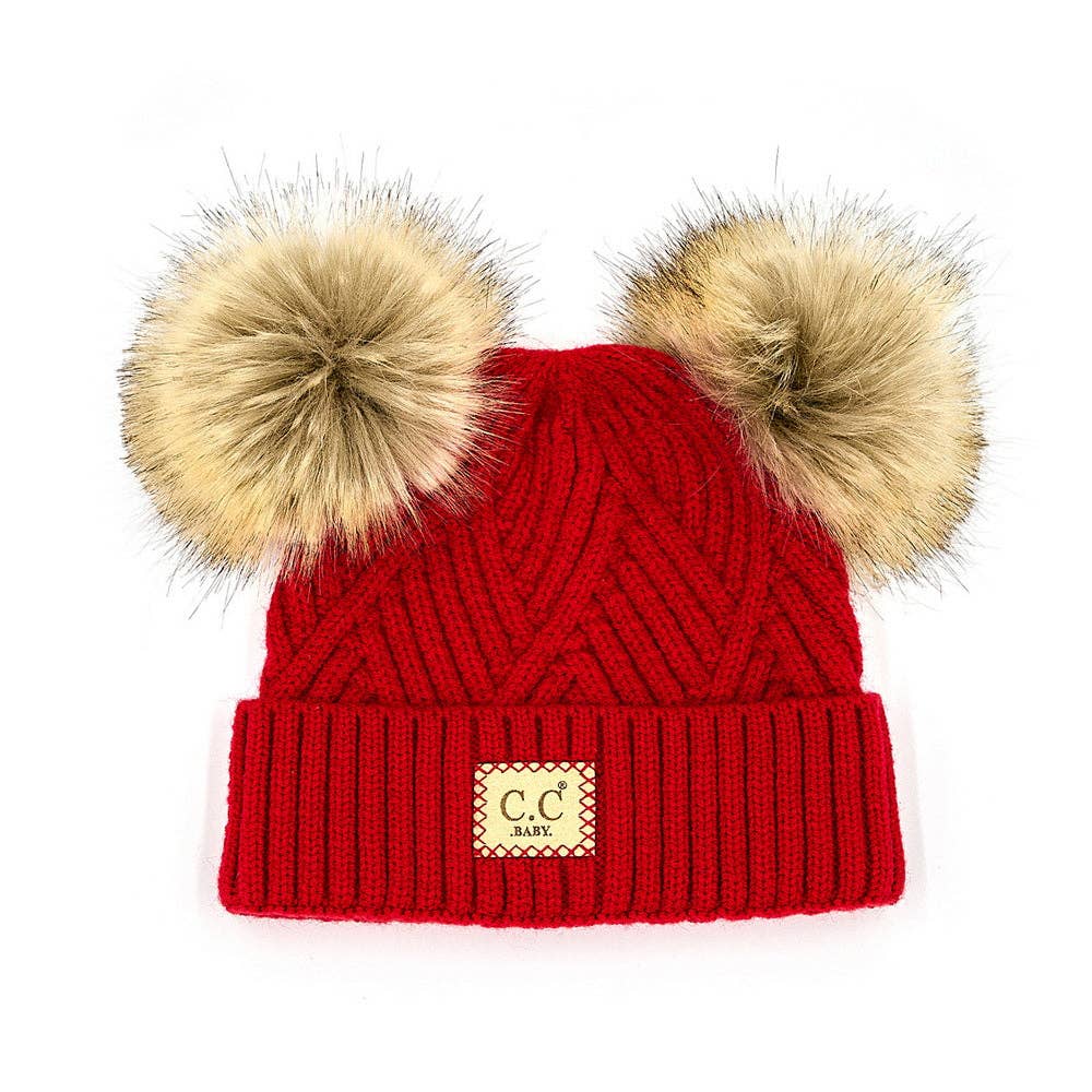 CC Baby Double Pom Criss-Cross Kids Beanie BABY-2060POMPOM: Beige