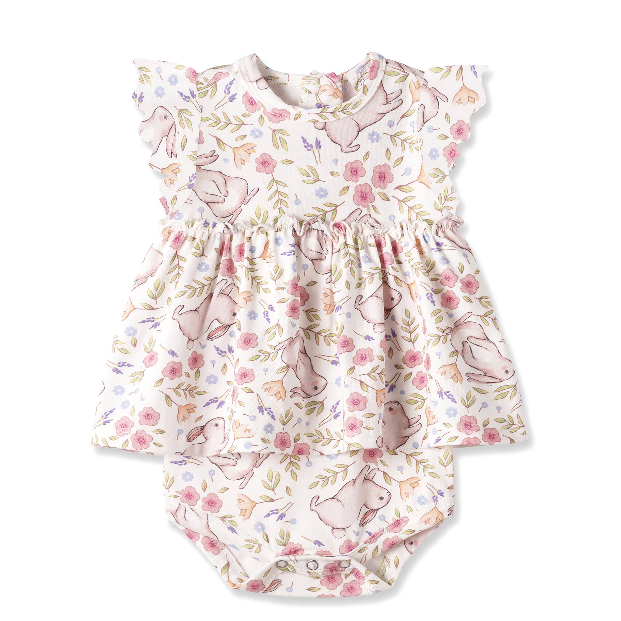 Bunny Blooms Baby Girl's Bamboo Skirted Bodysuit for Easter: 9-12M