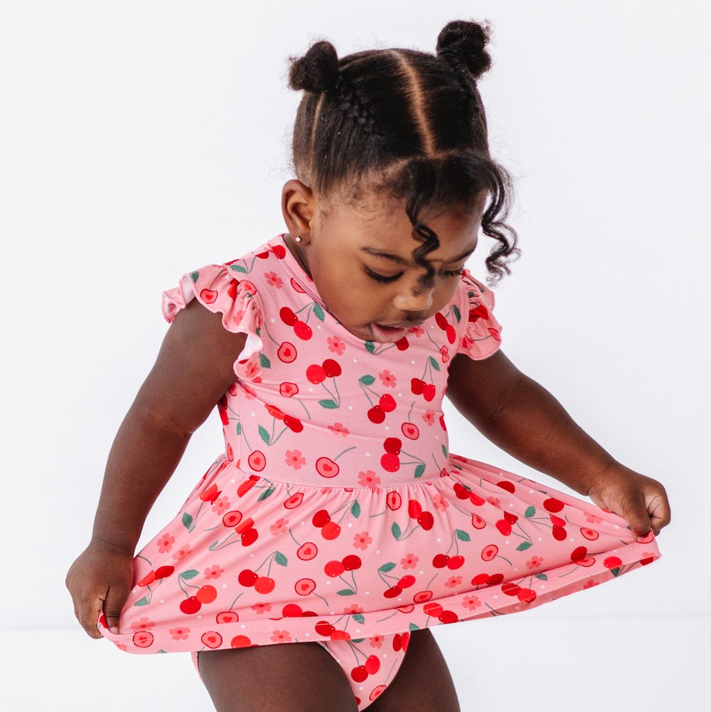 Baby Bamboo Skirted Bodysuit - Cherry on Top: 6-12m