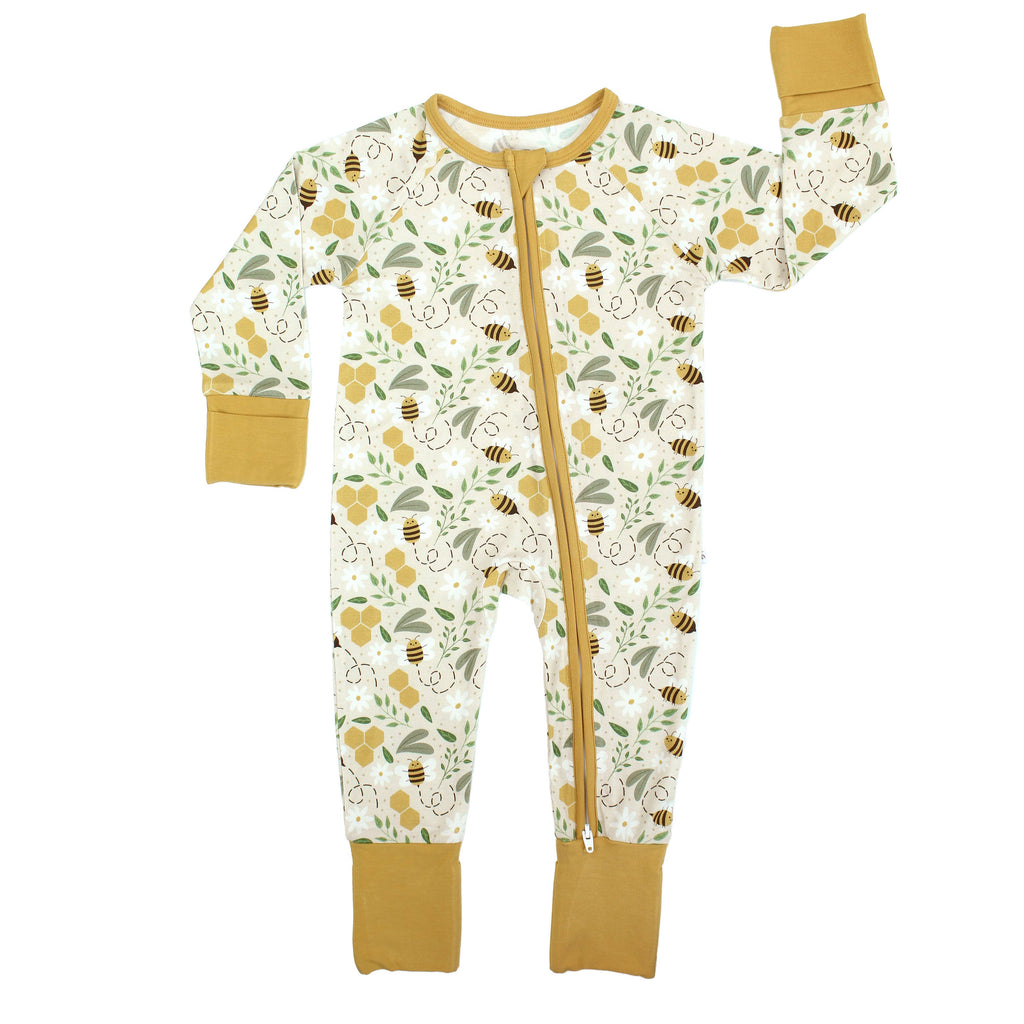 Happy Honey Bees Bamboo Convertible Baby Pajamas: Yellow/Multi / 6-12M