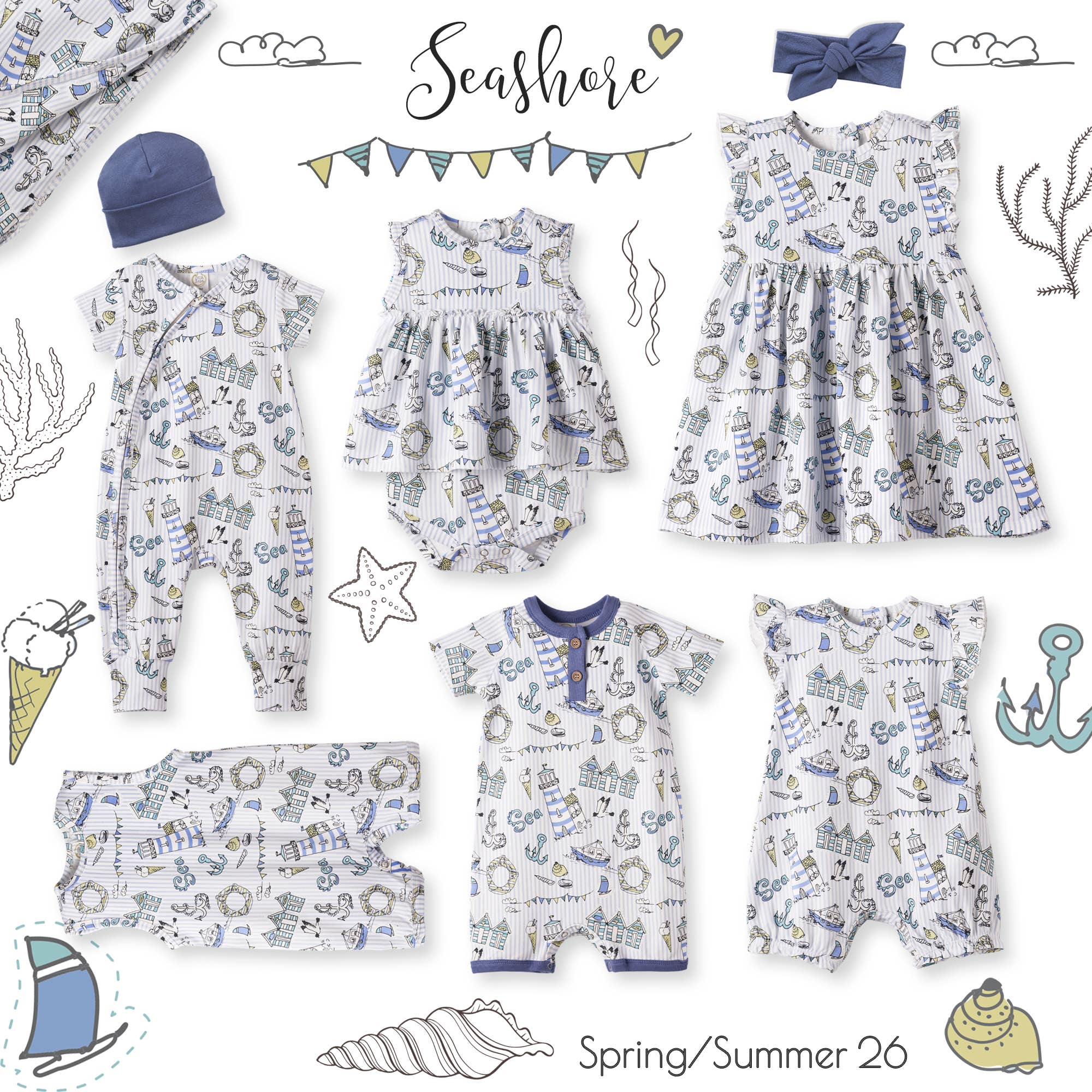 Seashore Skirted Bodysuit – Bamboo Baby Girl One-Piece: 0-3M