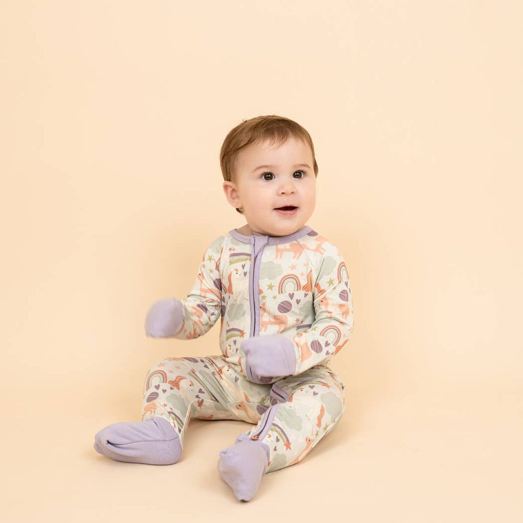 Magical Unicorns Bamboo Convertible Baby Pajamas: Blue/Multi / 18-24M