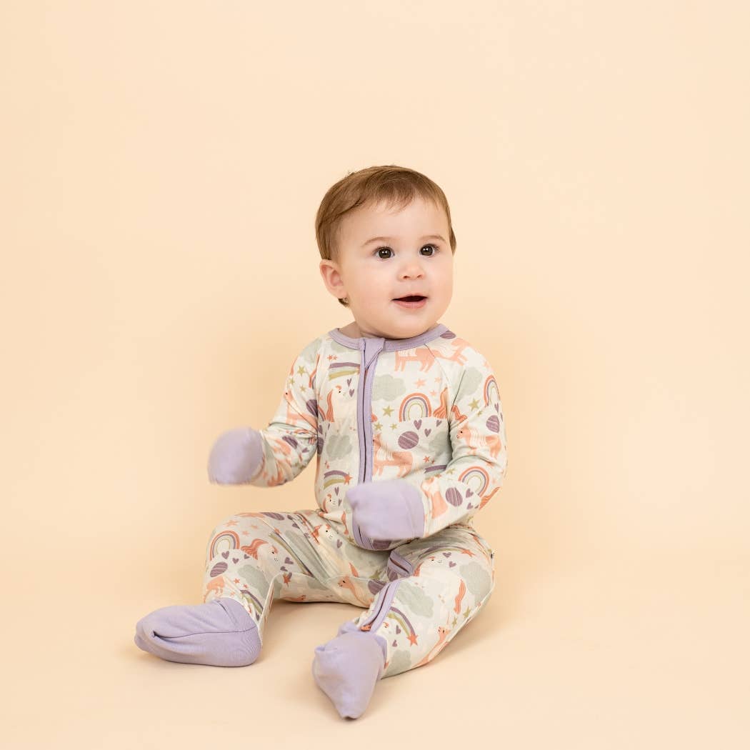 Magical Unicorns Bamboo Convertible Baby Pajamas: Blue/Multi / 18-24M