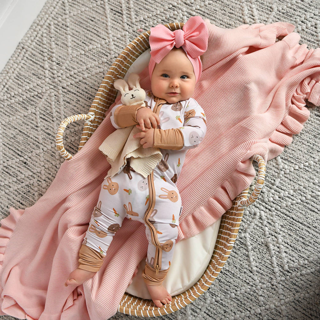 Noah ZIP Easter Bunny Bamboo 1-Piece 2way Zipper Baby Outfit: 18-24m