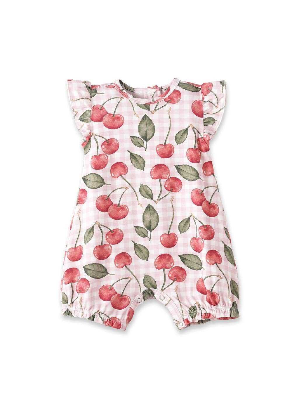 Cherry Picnic Baby Girl Bamboo Bubble Romper: 3-6M