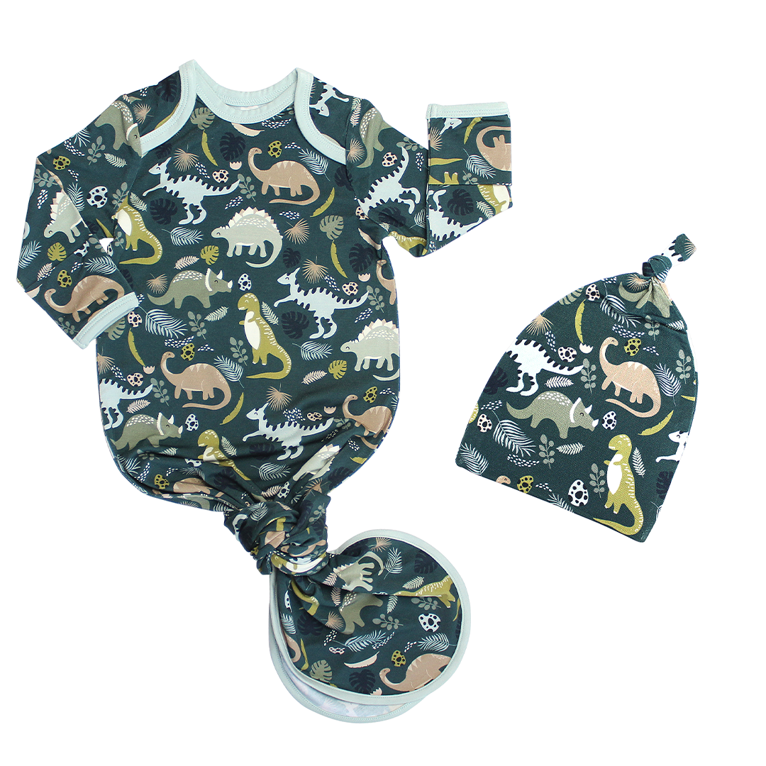 Prehistoric Friends Dinosaur Baby Gift Newborn Gown and Hat Set