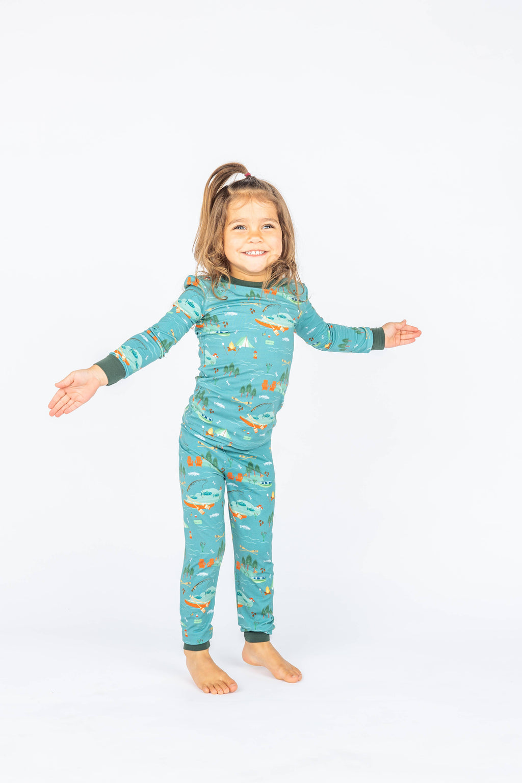 Lake Life Jump in the Lake Bamboo Kids Pajamas Sleepwear Set: Blue/Multi / 2T