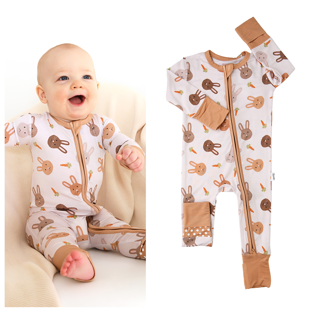 Noah ZIP Easter Bunny Bamboo 1-Piece 2way Zipper Baby Outfit: 18-24m