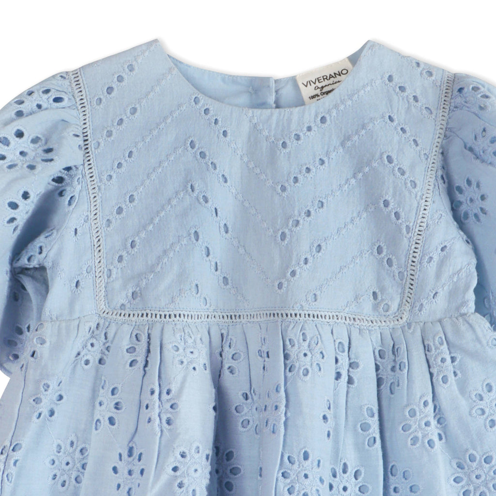 Milos Schiffli Baby Dress + Bloomer (Organic): Powdered Blue / 12-18M