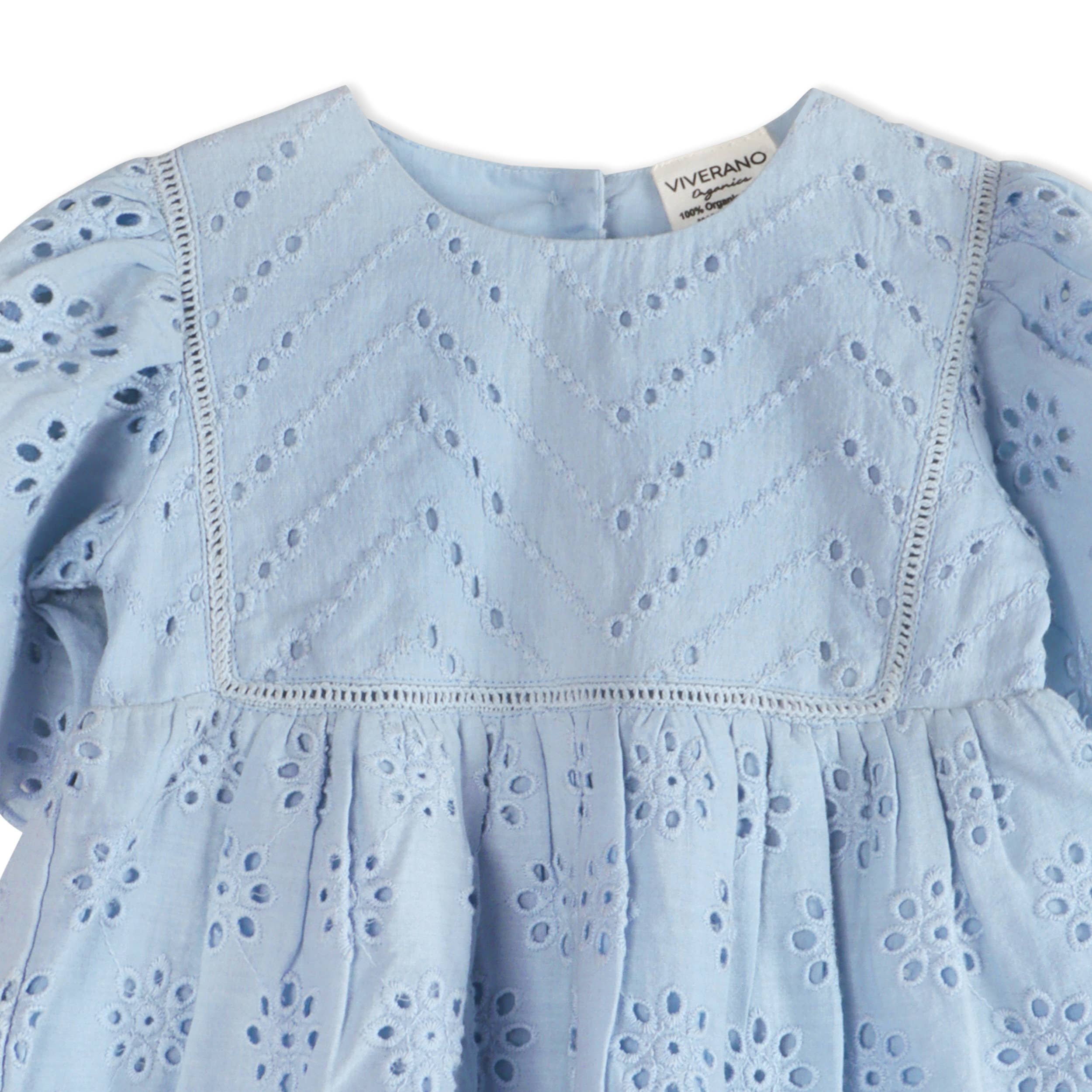 Milos Schiffli Baby Dress + Bloomer (Organic): Powdered Blue / 3-4T