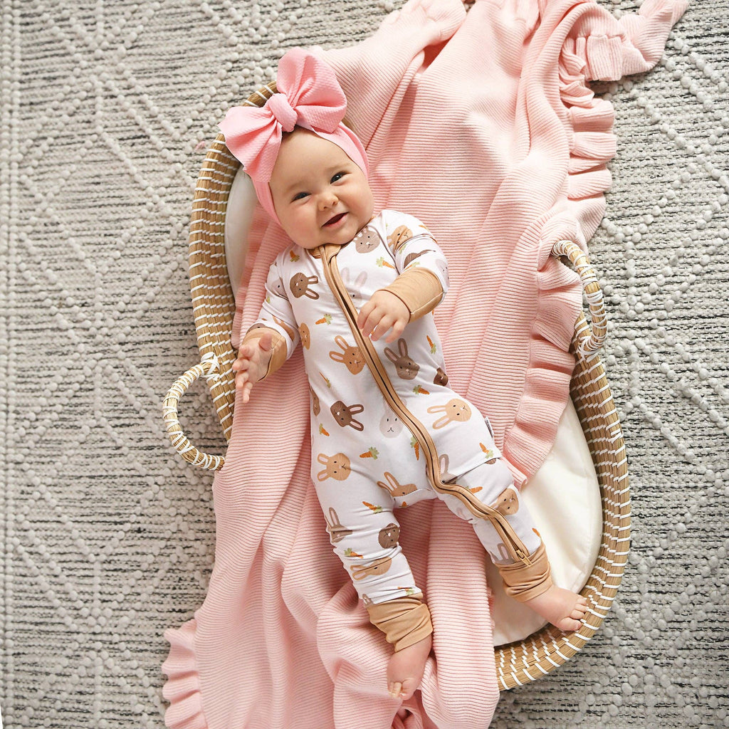 Noah ZIP Easter Bunny Bamboo 1-Piece 2way Zipper Baby Outfit: 0-3m