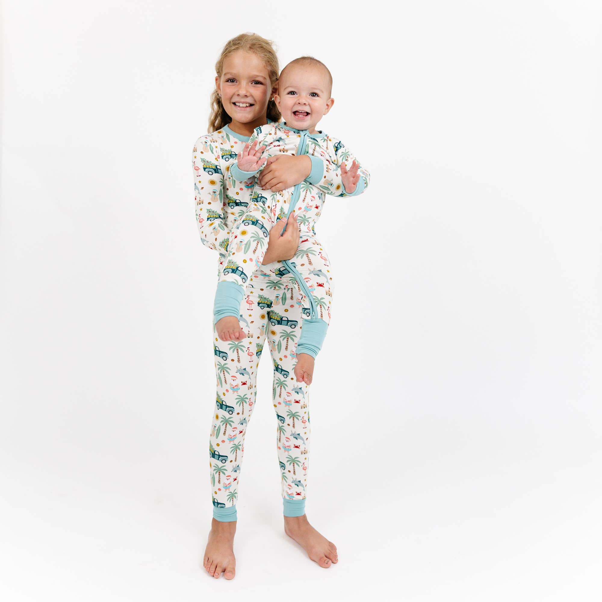Coastal Christmas Bamboo Convertible Baby Pajama: Beige/Multi / 0-3M