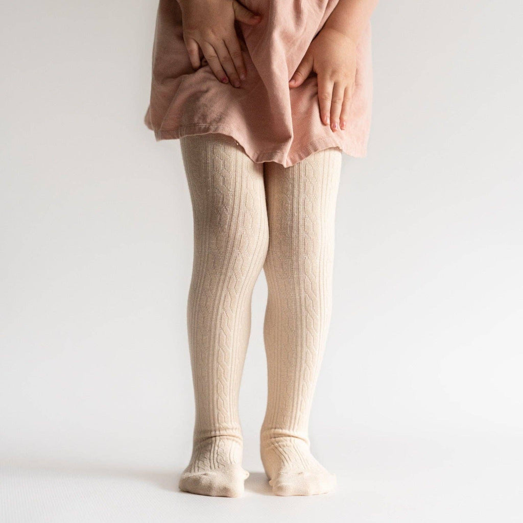 Vanilla Cable Knit Tights: 6 - 12 Months