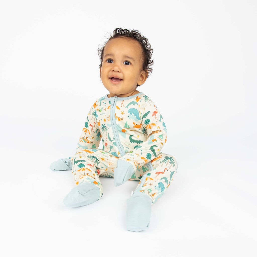 Explore Florida Souvenir Bamboo Convertible Baby Pajamas: Beige/Multi / 0-3M