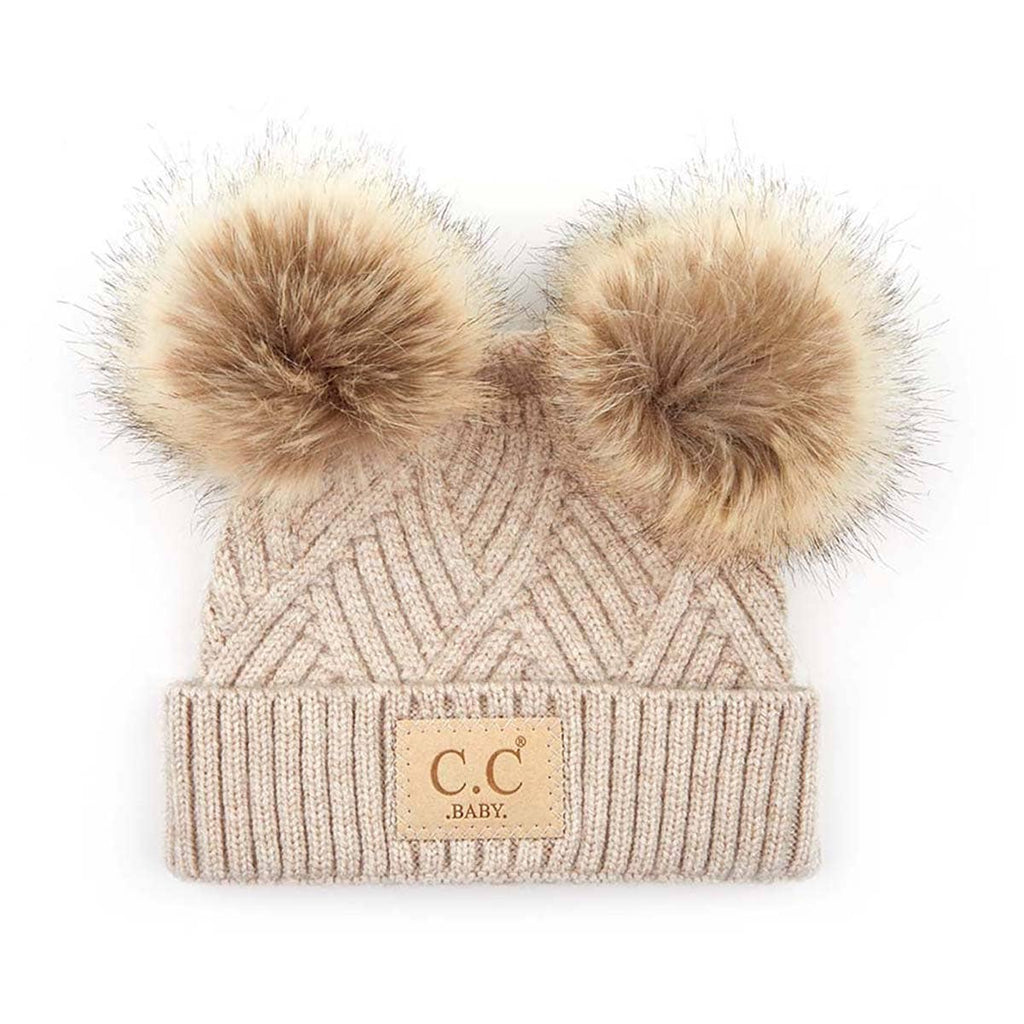 CC Baby Double Pom Criss-Cross Kids Beanie BABY-2060POMPOM: Pink