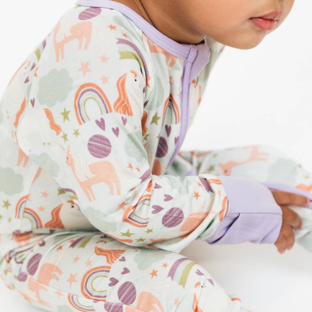 Magical Unicorns Bamboo Convertible Baby Pajamas: Blue/Multi / 18-24M