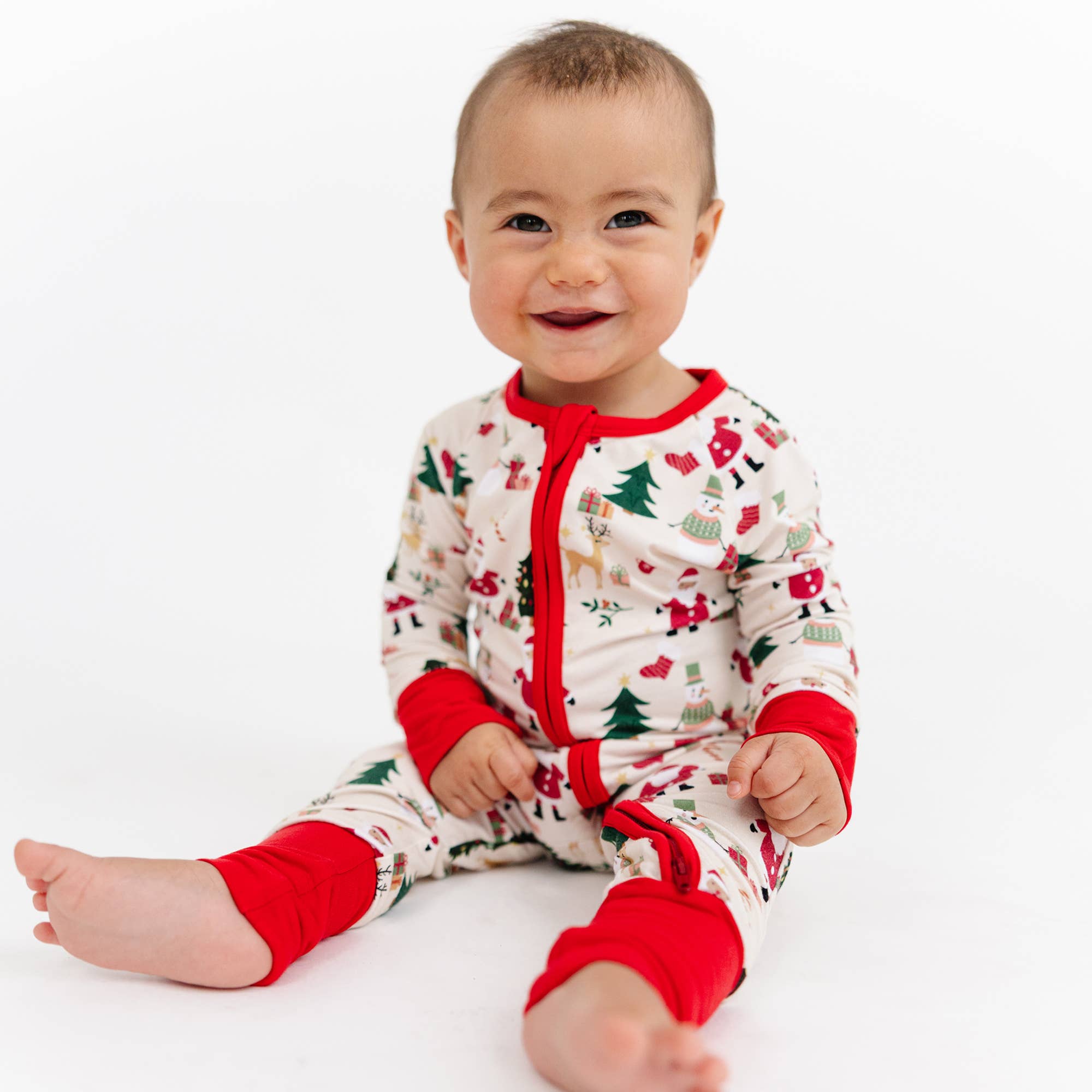 Cozy Christmas Bamboo Convertible Baby Pajama: Red/Multi / 12-18M