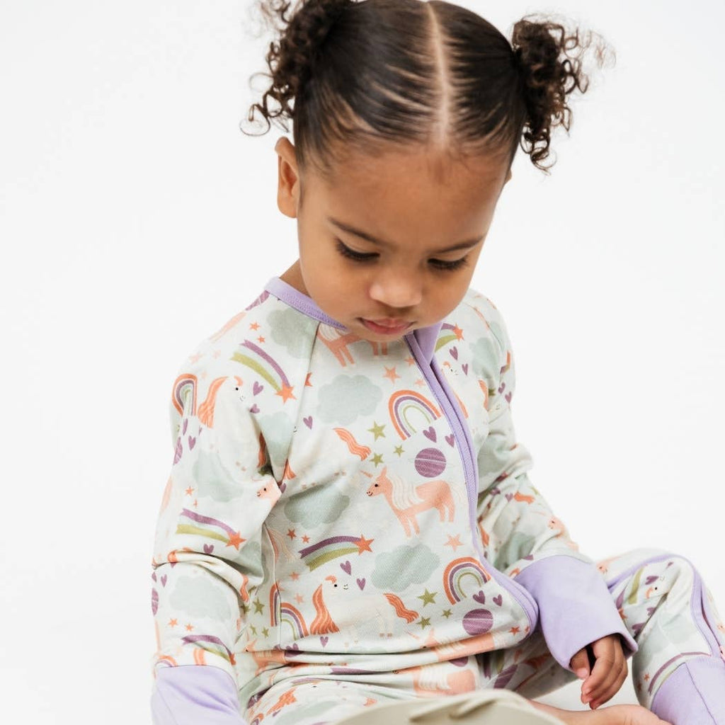 Magical Unicorns Bamboo Convertible Baby Pajamas: Blue/Multi / 6-12M