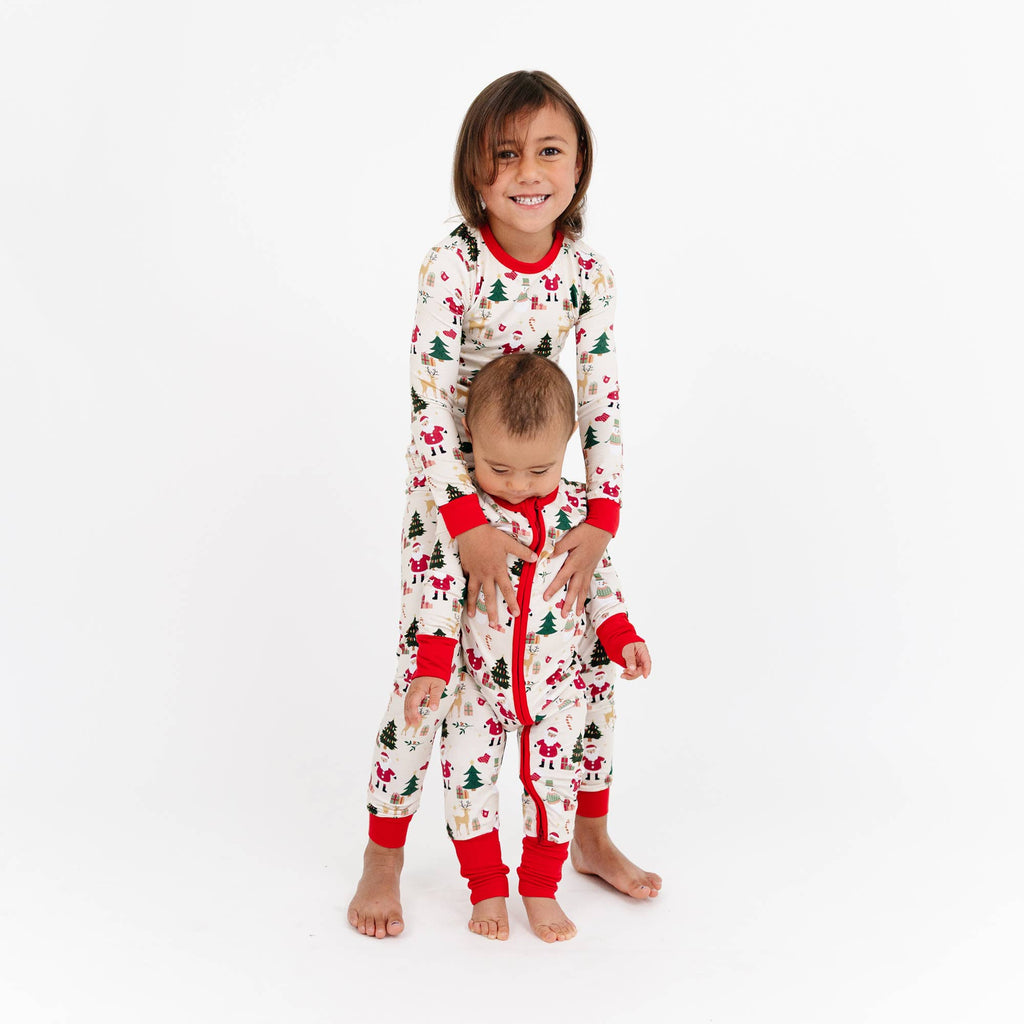 Cozy Christmas Bamboo Convertible Baby Pajama: Red/Multi / 0-3M