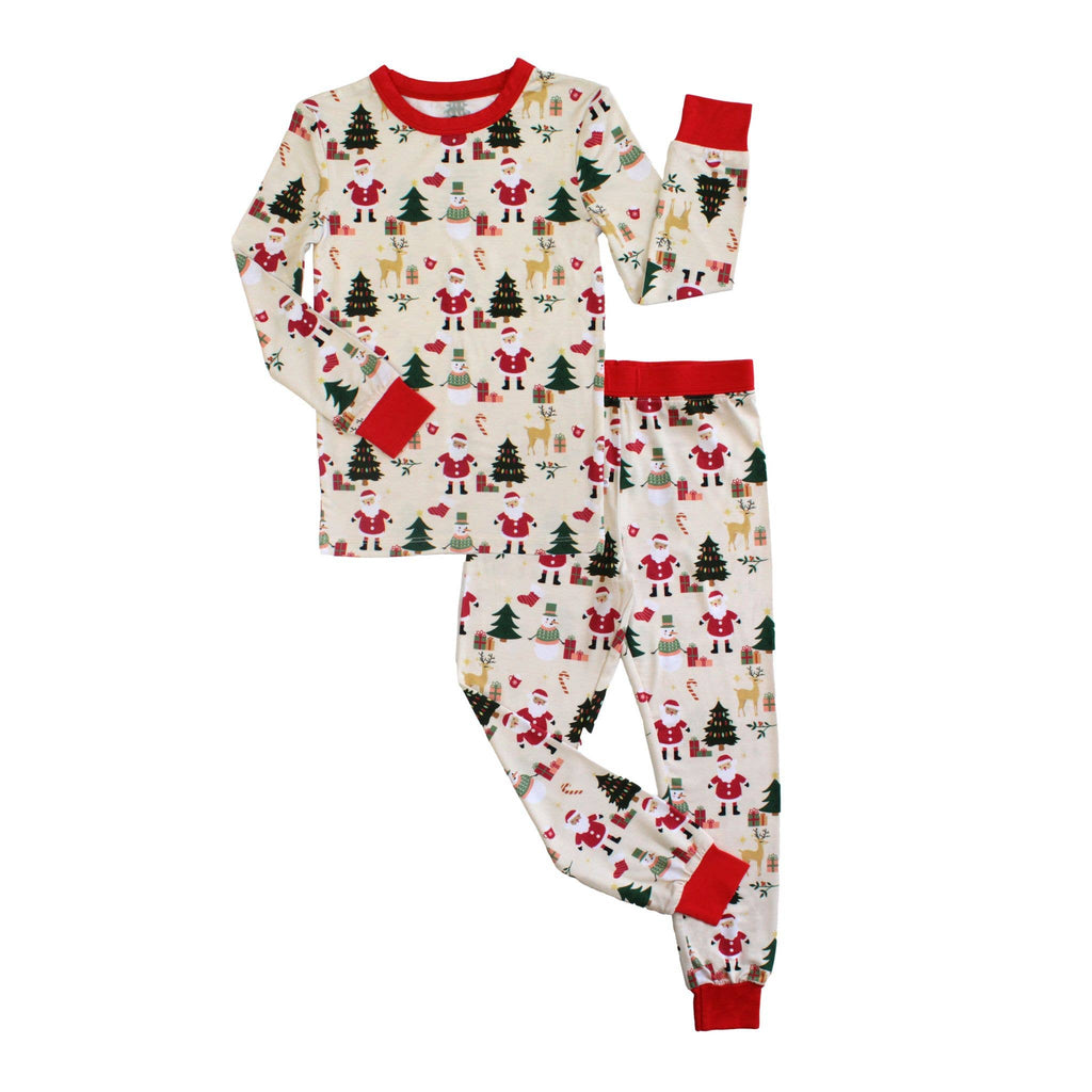 Cozy Christmas Bamboo Long Sleeve Kids Pajama Pants Set: Red/Multi / 6/7T