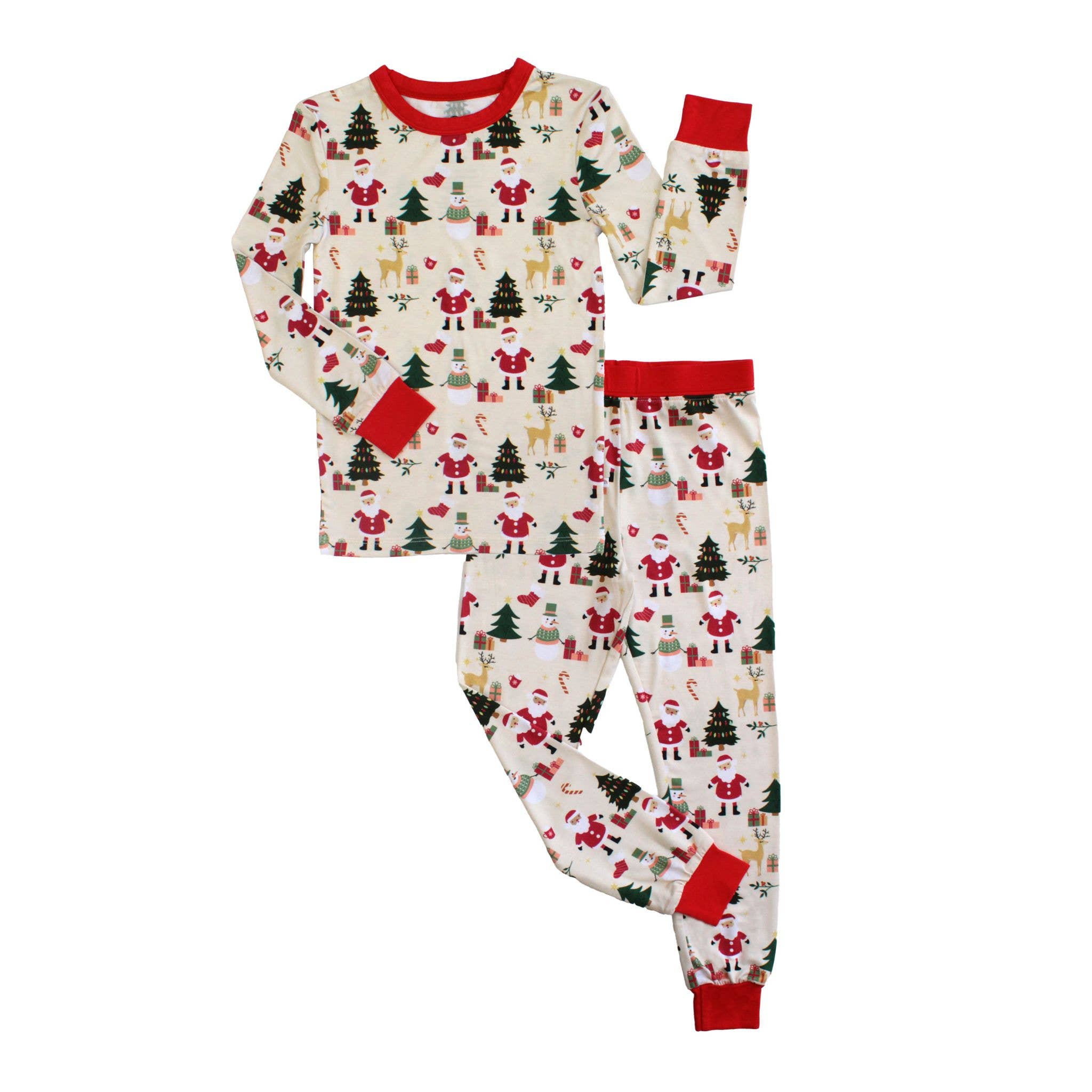 Cozy Christmas Bamboo Long Sleeve Kids Pajama Pants Set: Red/Multi / 6/7T