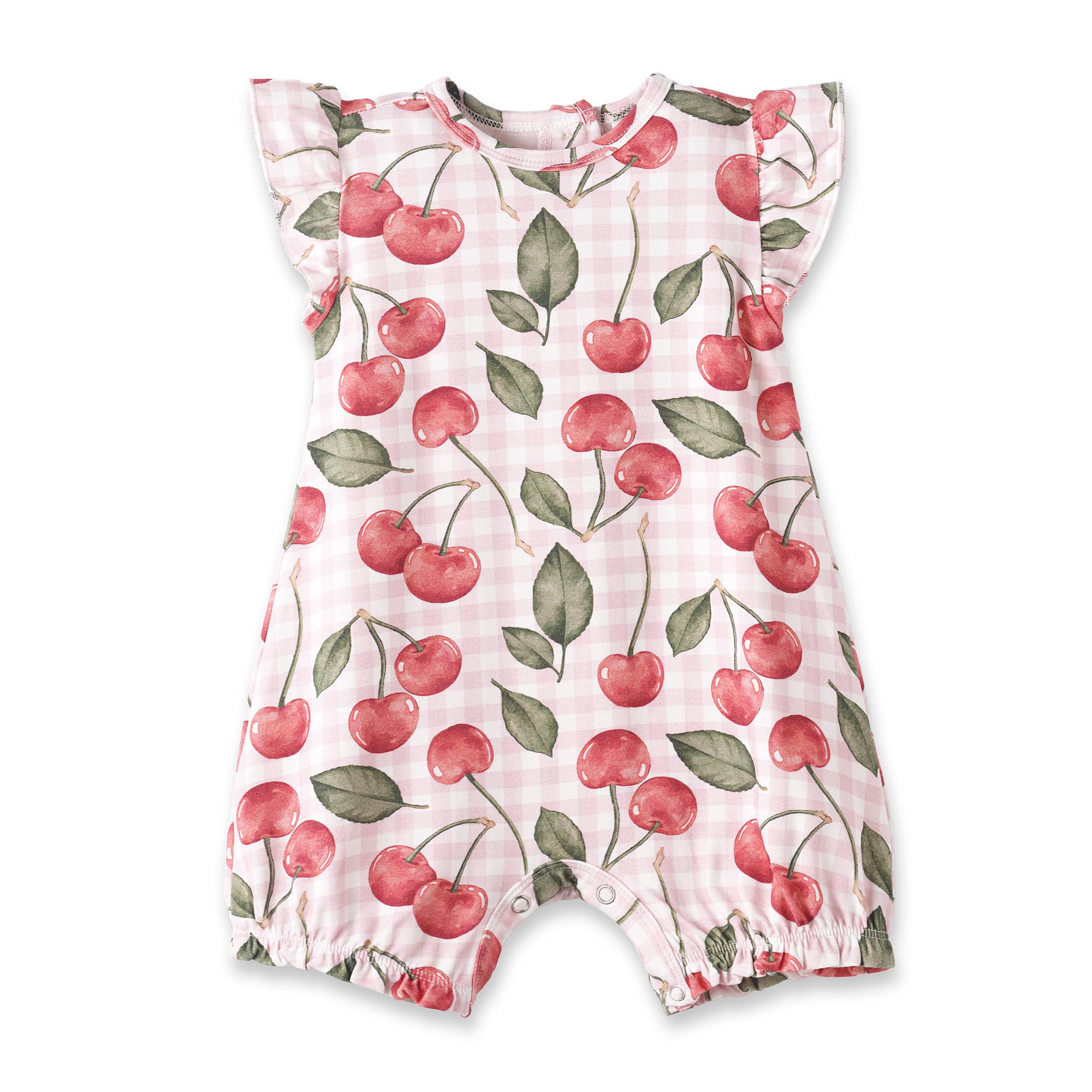 Cherry Picnic Baby Girl Bamboo Bubble Romper: 0-3M