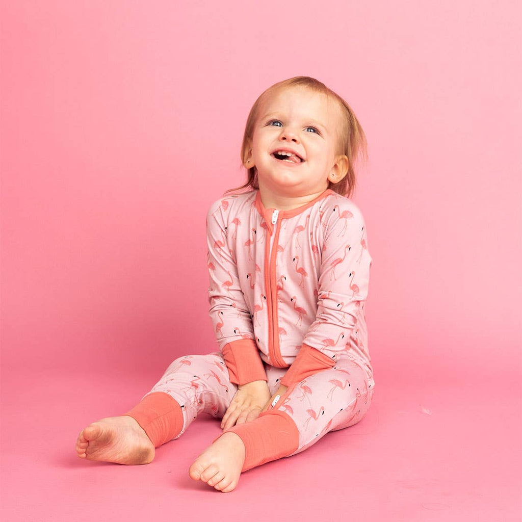 Fancy Flamingos Pink Bamboo Baby Pajamas Convertible Sleeper: 6-12M