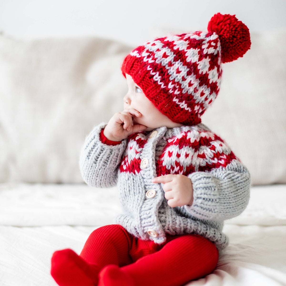 Fairisle Red Cardigan Sweater for Baby & Toddler SALE: 0-6 months
