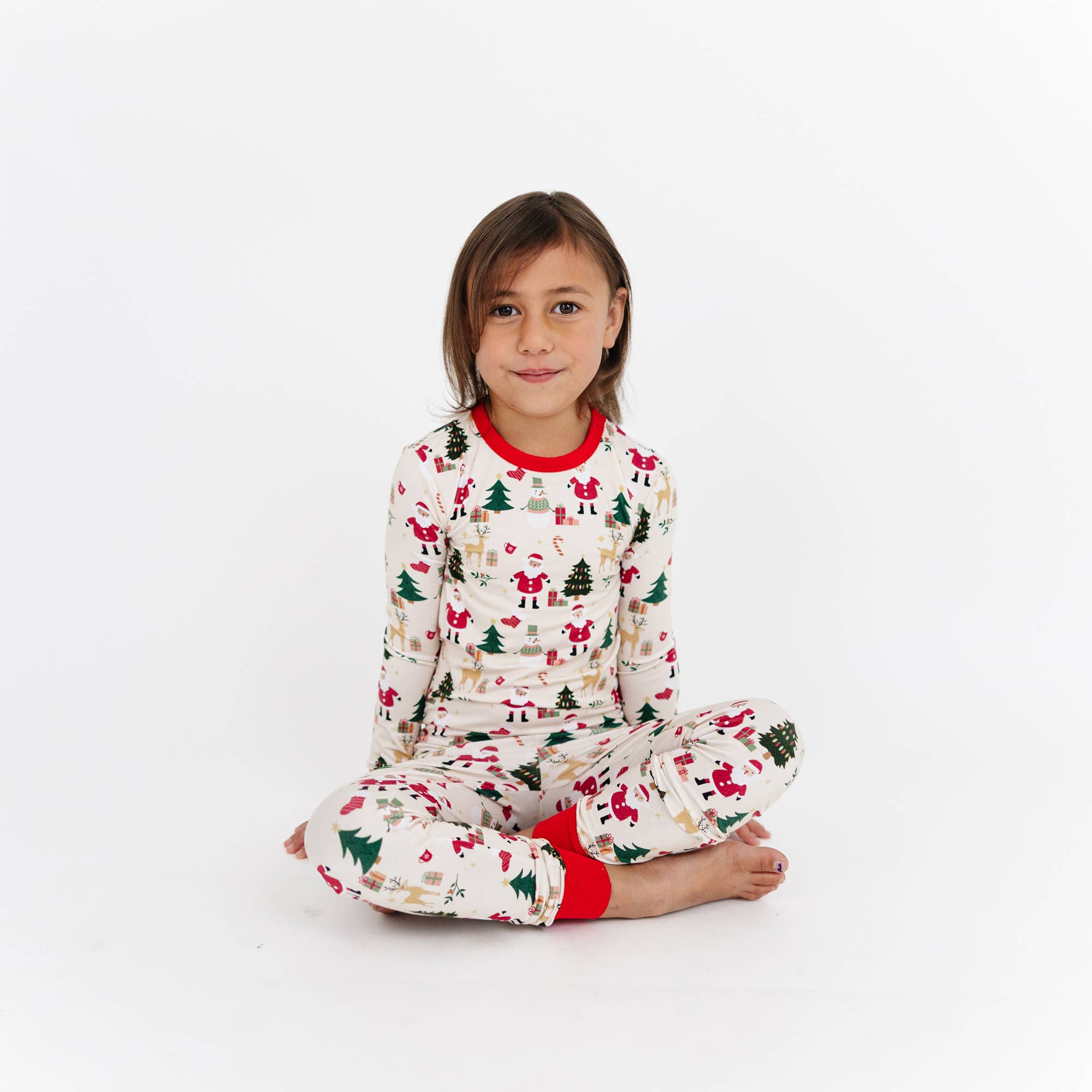 Cozy Christmas Bamboo Long Sleeve Kids Pajama Pants Set: Red/Multi / 6/7T