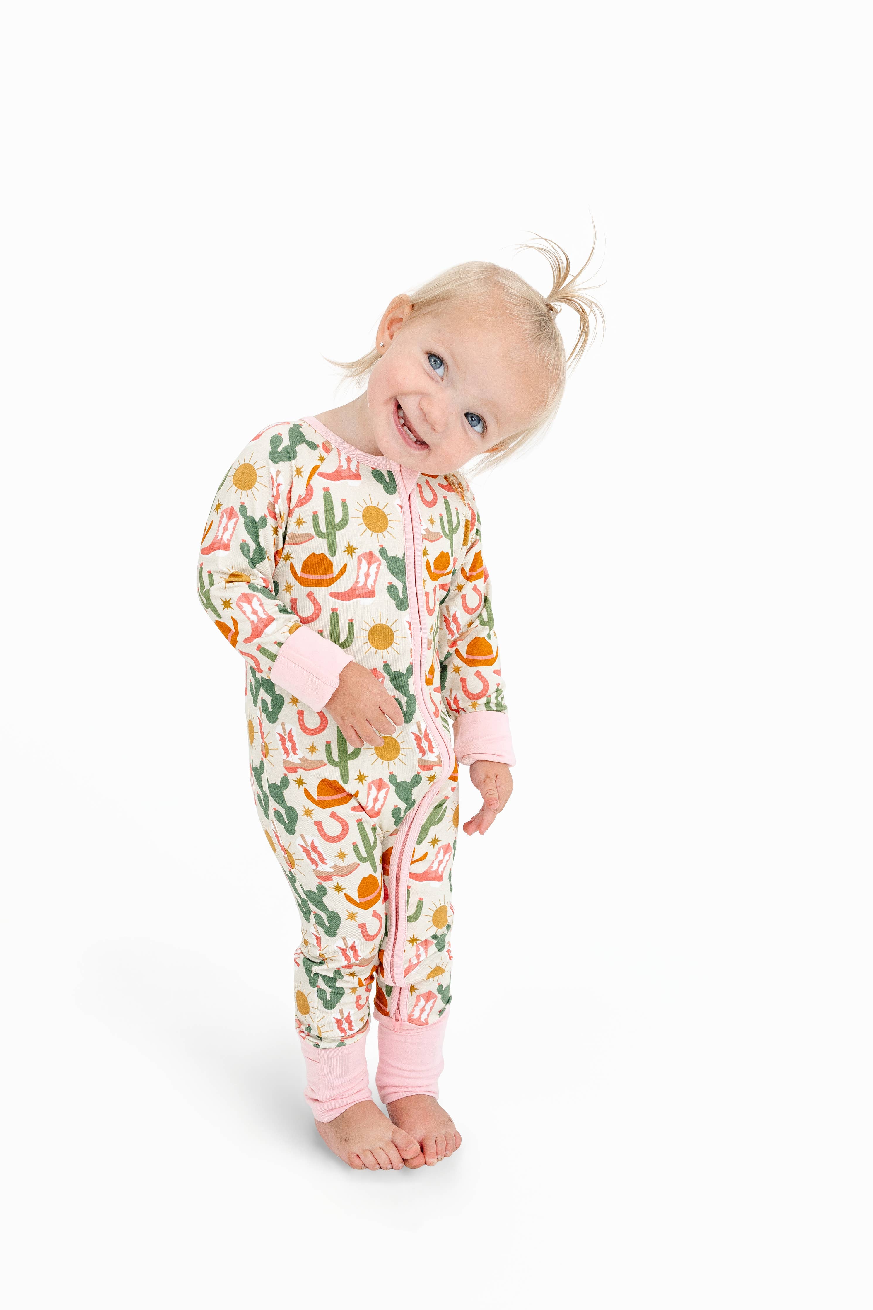 Hey Y'all Western Bamboo Convertible Baby Pajamas: Pink/Multi / 0-3M