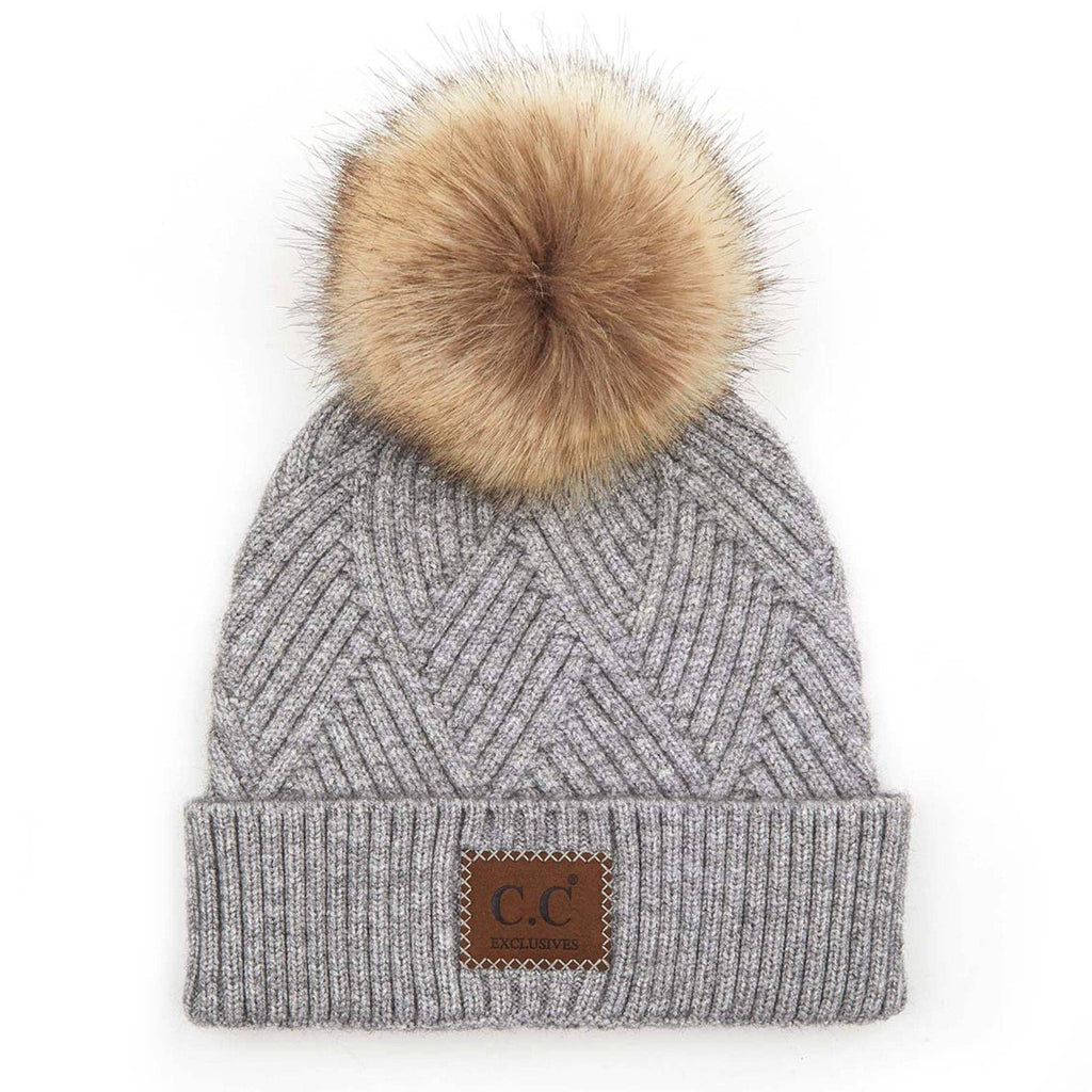CC Kids Criss-Cross Suede Patch Beanie ( KIDS-2060 ): Light Melange Grey / C.C KIDS ® Tag || Fits Size 1T - 4T || (Head Circumference 17" - 20”)