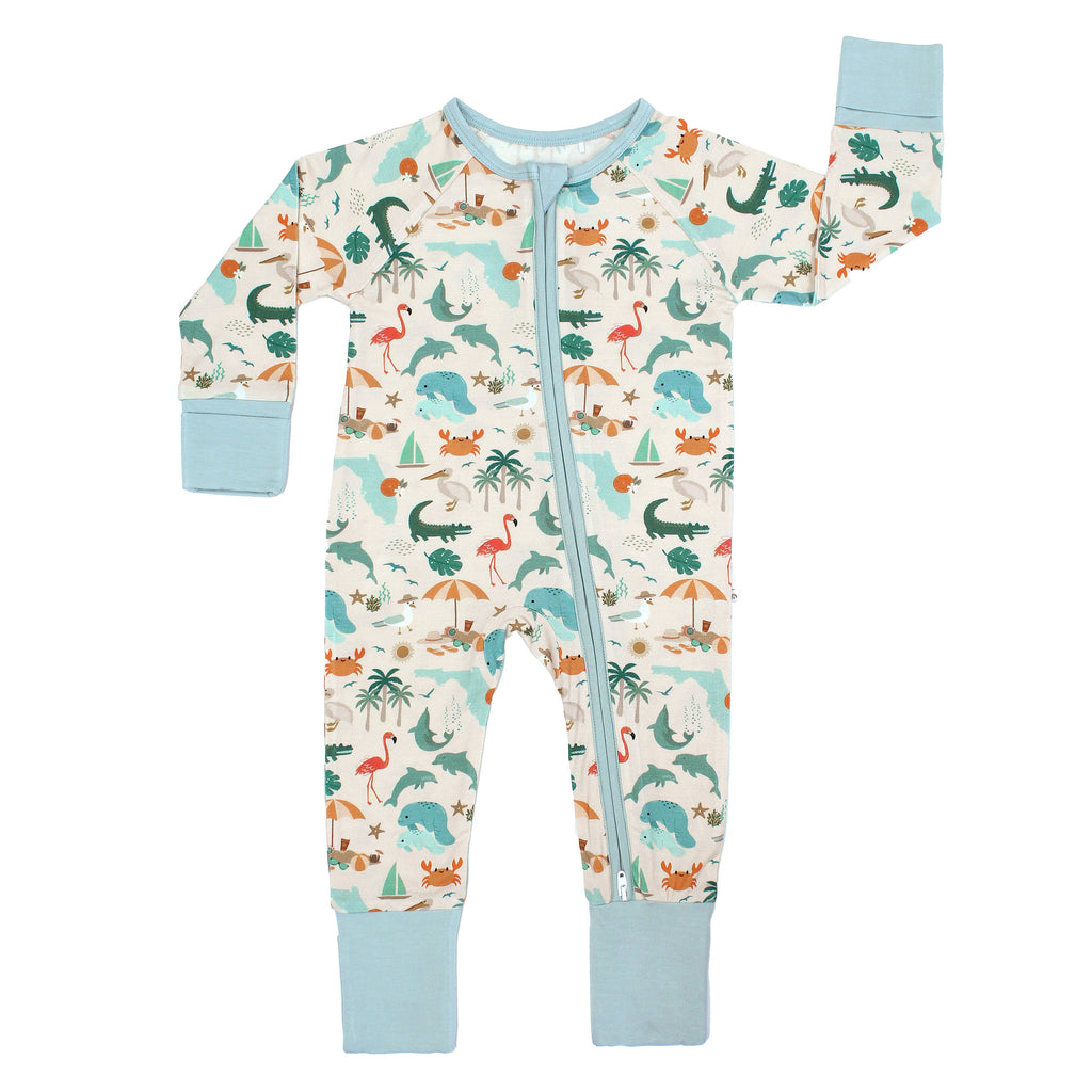 Explore Florida Souvenir Bamboo Convertible Baby Pajamas: Beige/Multi / 12-18M
