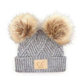 CC Baby Double Pom Criss-Cross Kids Beanie BABY-2060POMPOM: Light Grey