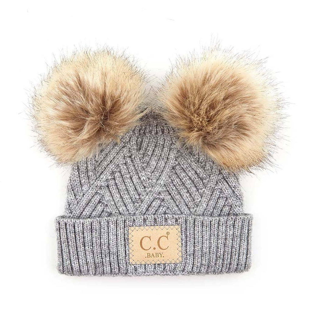 CC Baby Double Pom Criss-Cross Kids Beanie BABY-2060POMPOM: Pink