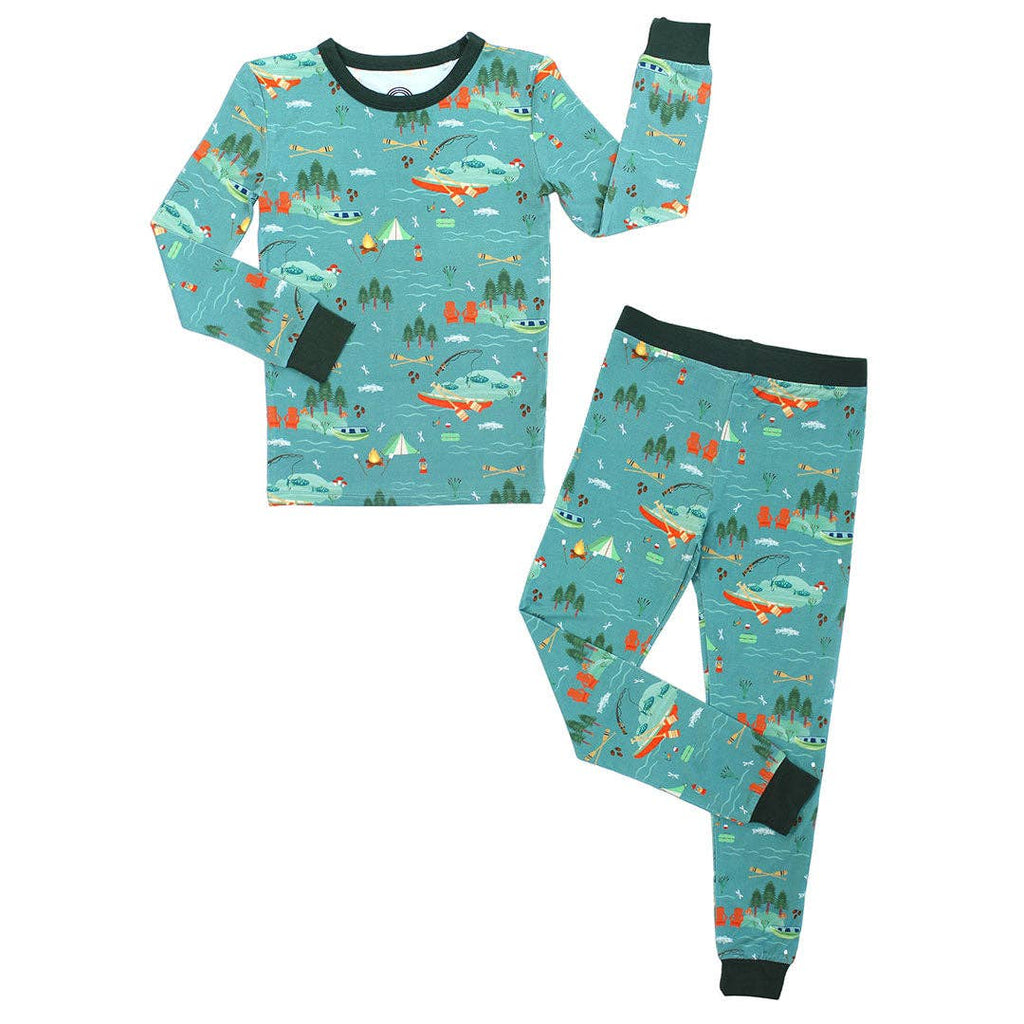 Lake Life Jump in the Lake Bamboo Kids Pajamas Sleepwear Set: Blue/Multi / 2T