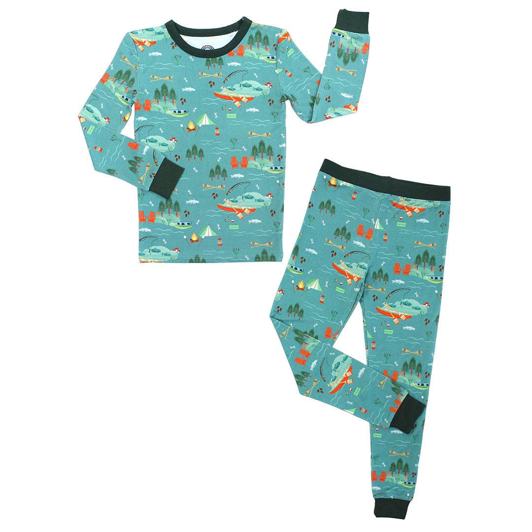 Lake Life Jump in the Lake Bamboo Kids Pajamas Sleepwear Set: Blue/Multi / 3T
