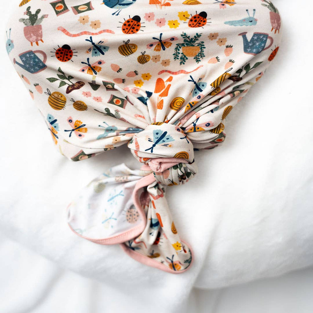 Garden Friends Spring Baby Gift Knotted Gown and Hat Newborn Set