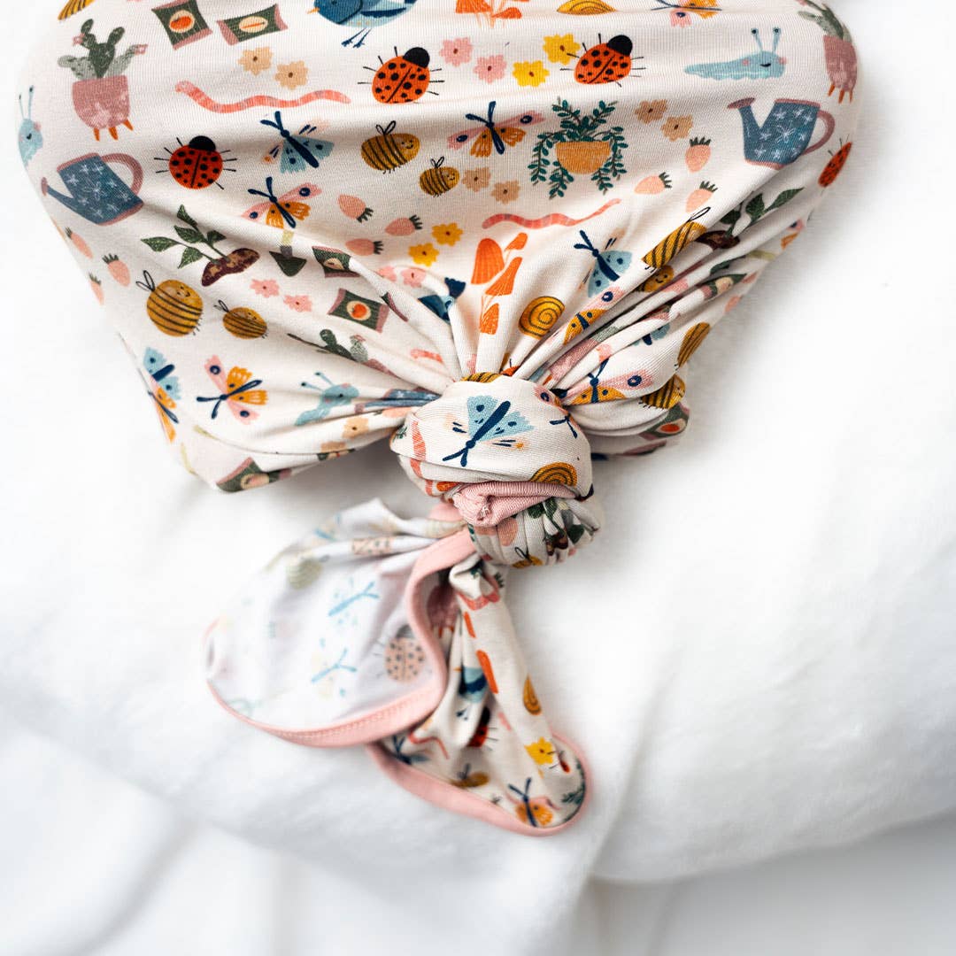 Garden Friends Spring Baby Gift Knotted Gown and Hat Newborn Set