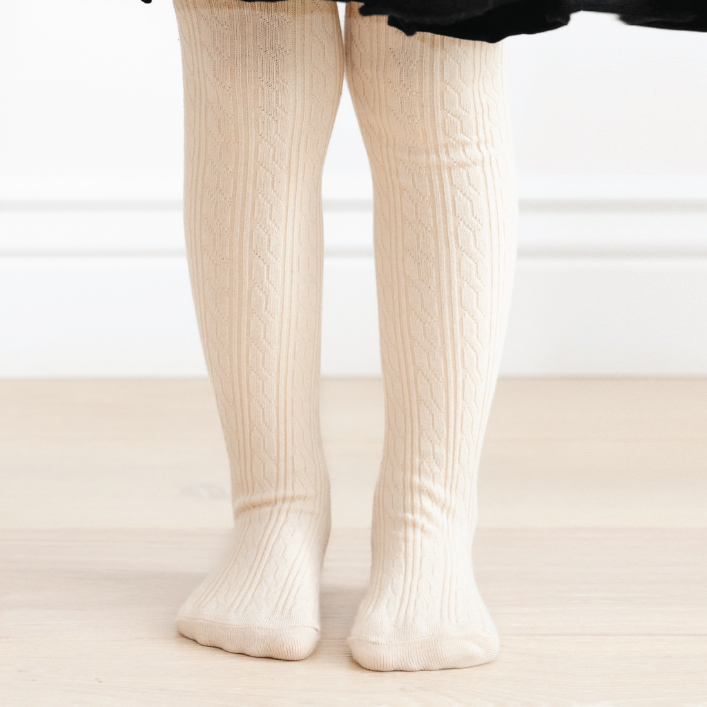 Vanilla Cable Knit Tights: 6 - 12 Months