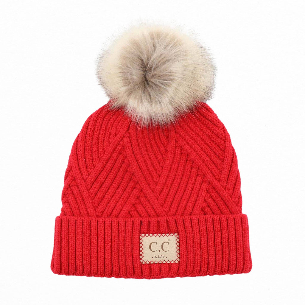 CC Kids Criss-Cross Suede Patch Beanie ( KIDS-2060 ): White / C.C KIDS ® Tag || Fits Size 1T - 4T || (Head Circumference 17" - 20”)