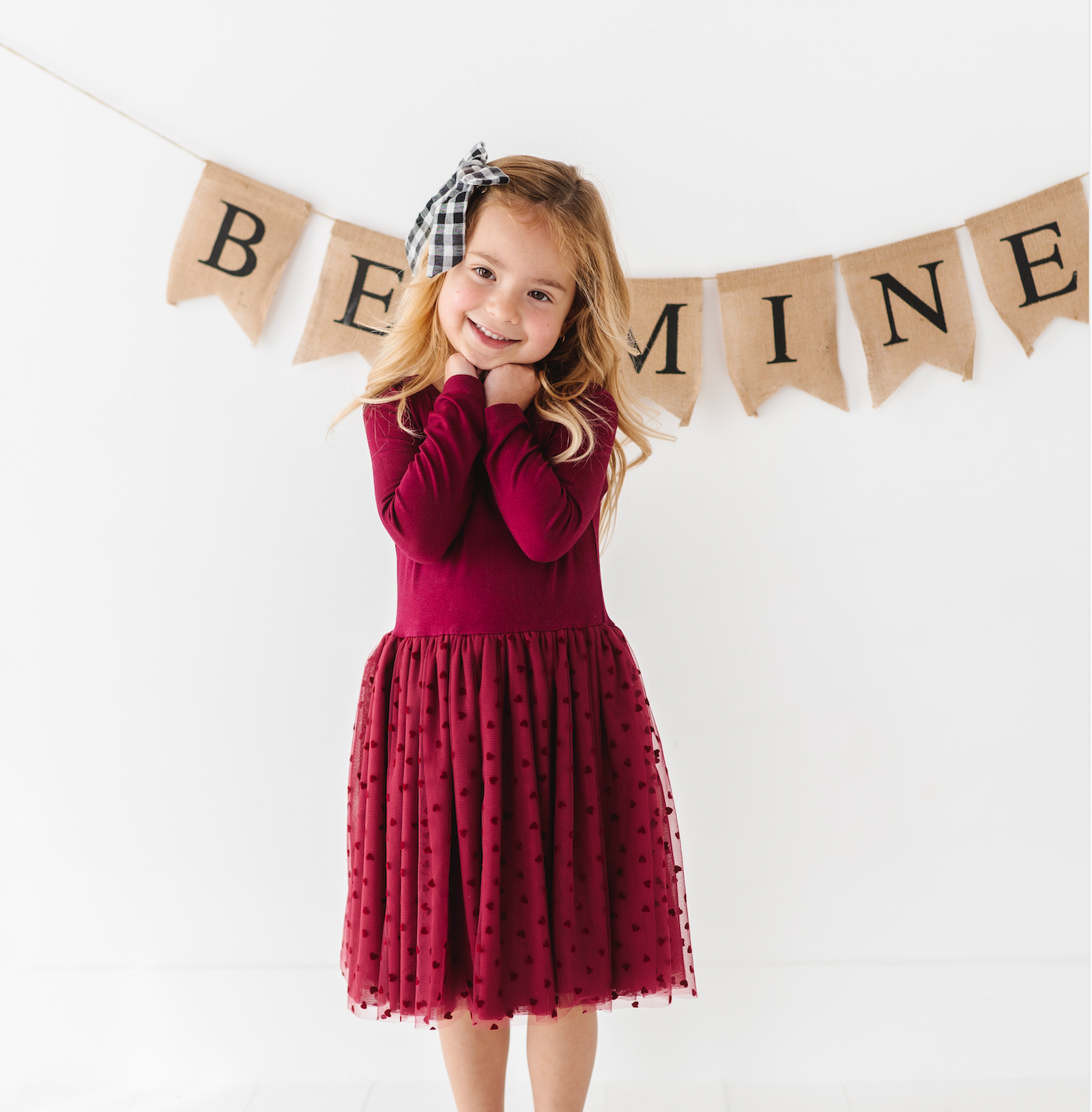 Kids Girls Velvet Heart Holiday Tulle Dress - Ruby: 4