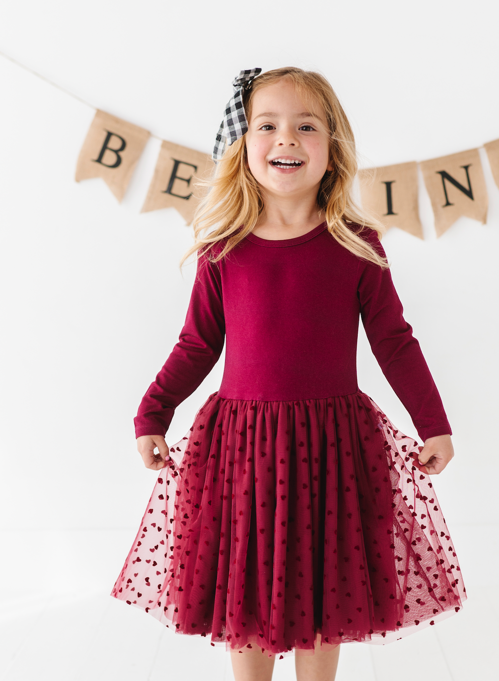 Kids Girls Velvet Heart Holiday Tulle Dress - Ruby: 3