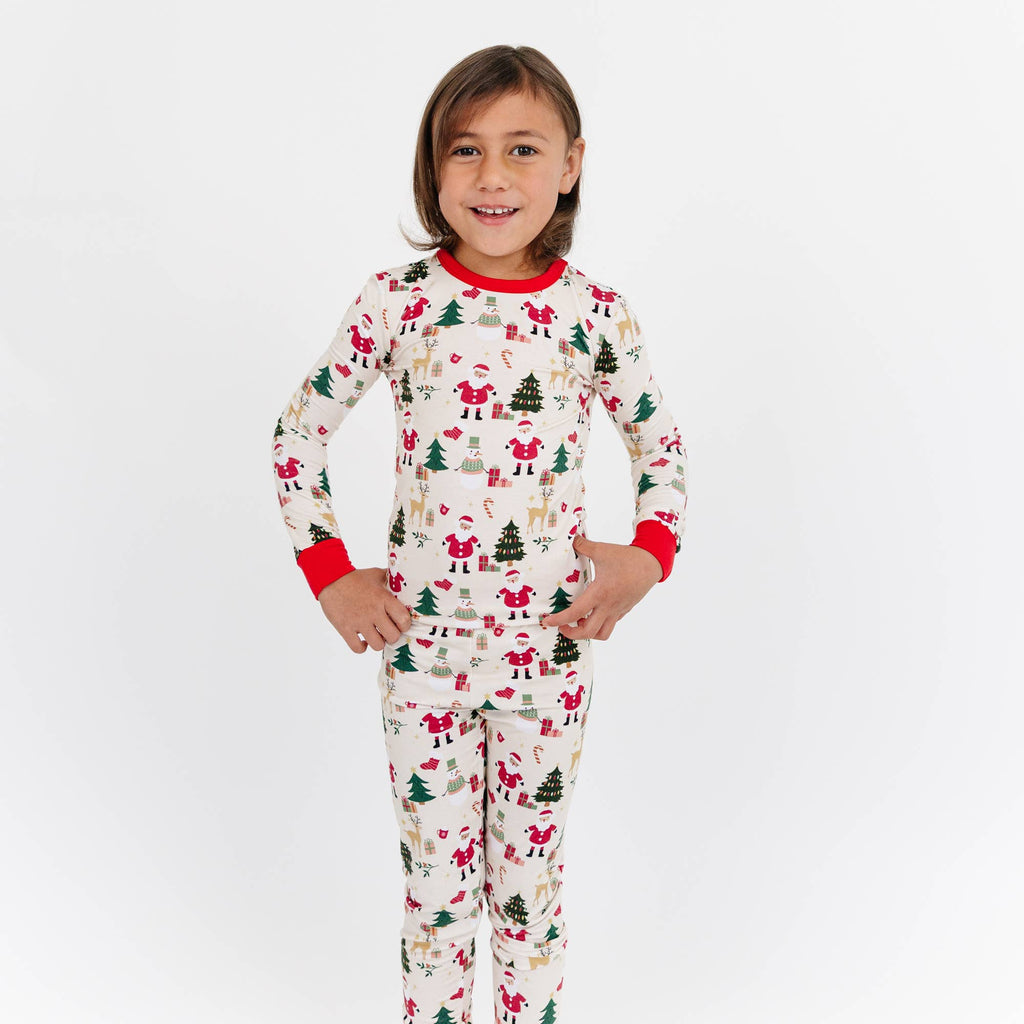 Cozy Christmas Bamboo Long Sleeve Kids Pajama Pants Set: Red/Multi / 2T