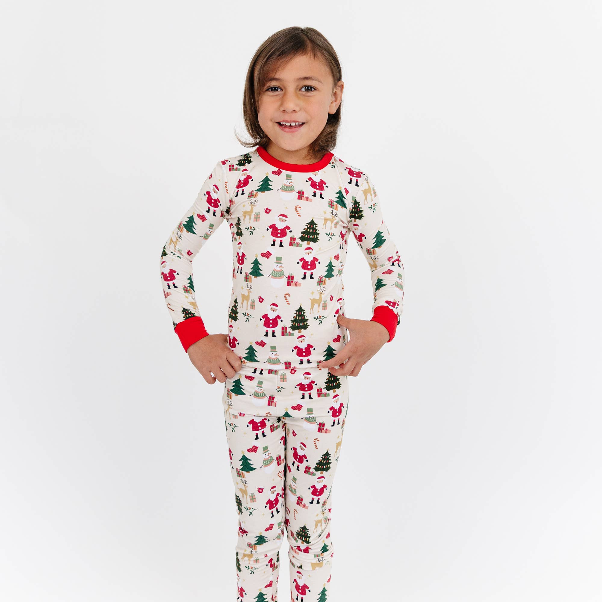 Cozy Christmas Bamboo Long Sleeve Kids Pajama Pants Set: Red/Multi / 2T