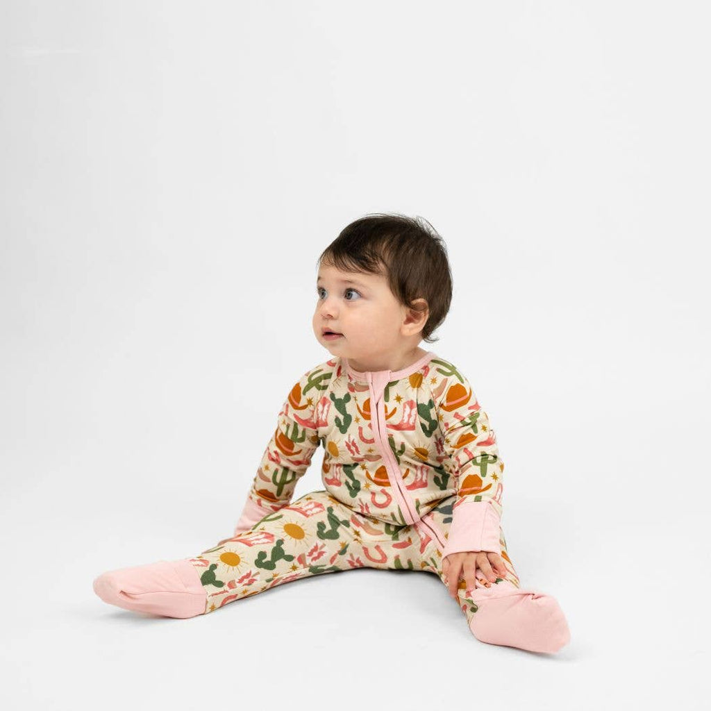 Hey Y'all Western Bamboo Convertible Baby Pajamas: Pink/Multi / 0-3M